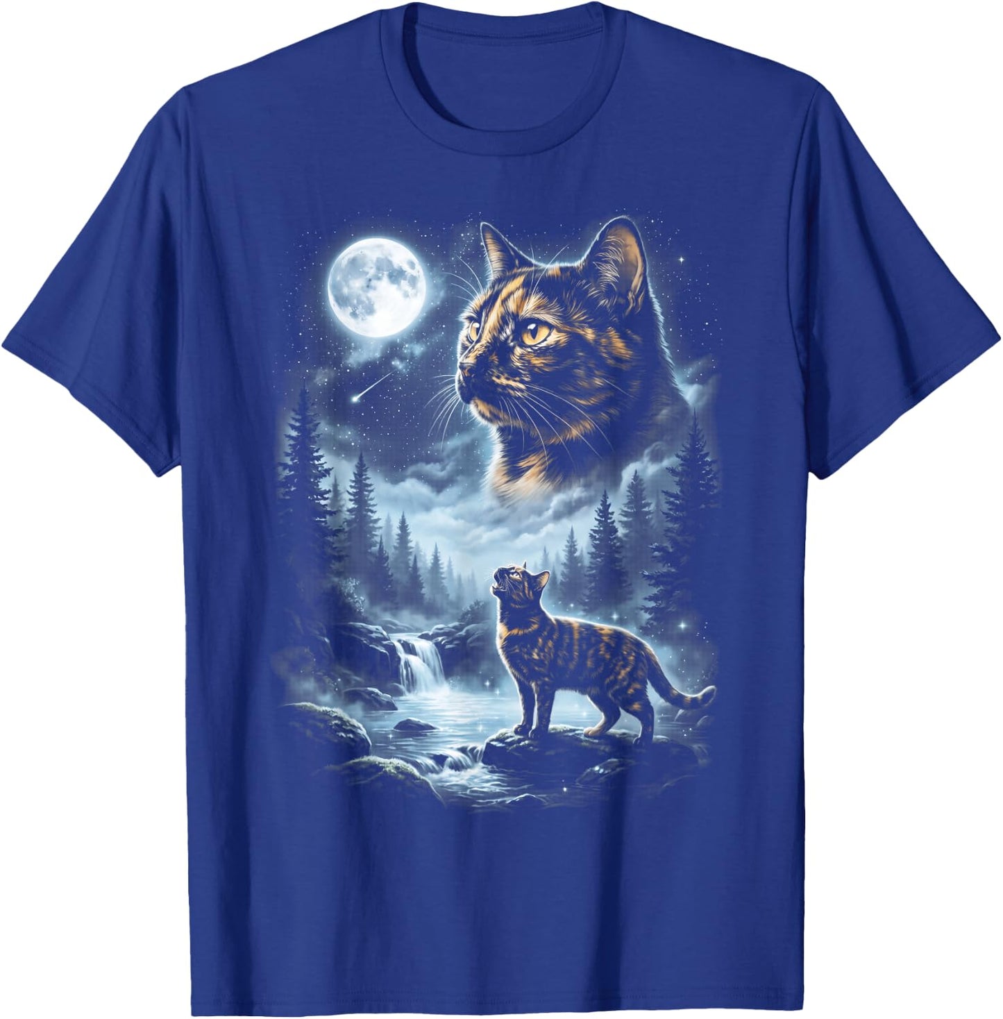 Tortoiseshell Cat Howling at Moon 90's Retro T-Shirt - T-Shirt | Royal