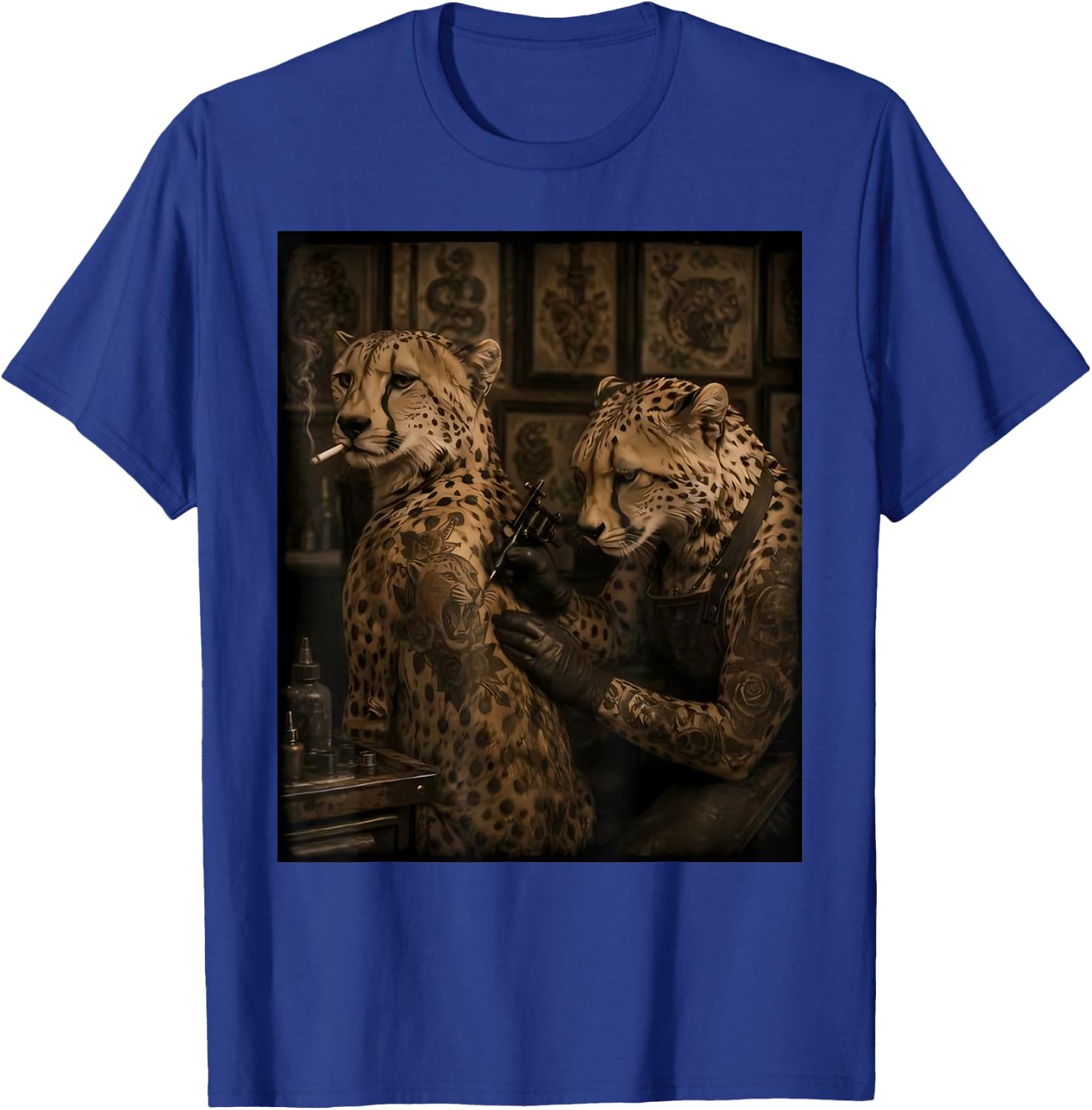 Retro Cheetah Smoking Tattoo Artist Funny Wild Animal Meme T-Shirt - T-Shirt | Royal