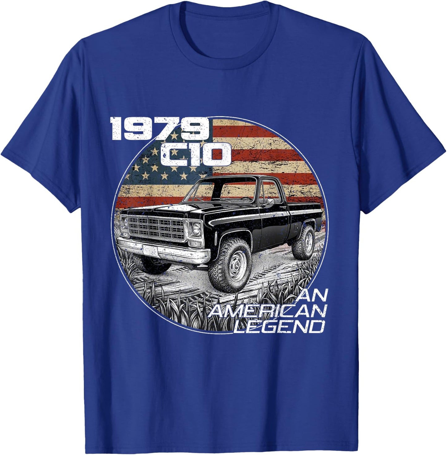 American Flag 1979 C10 79 Truck Vintage Silhouette Classic T-Shirt - T-Shirt | Royal