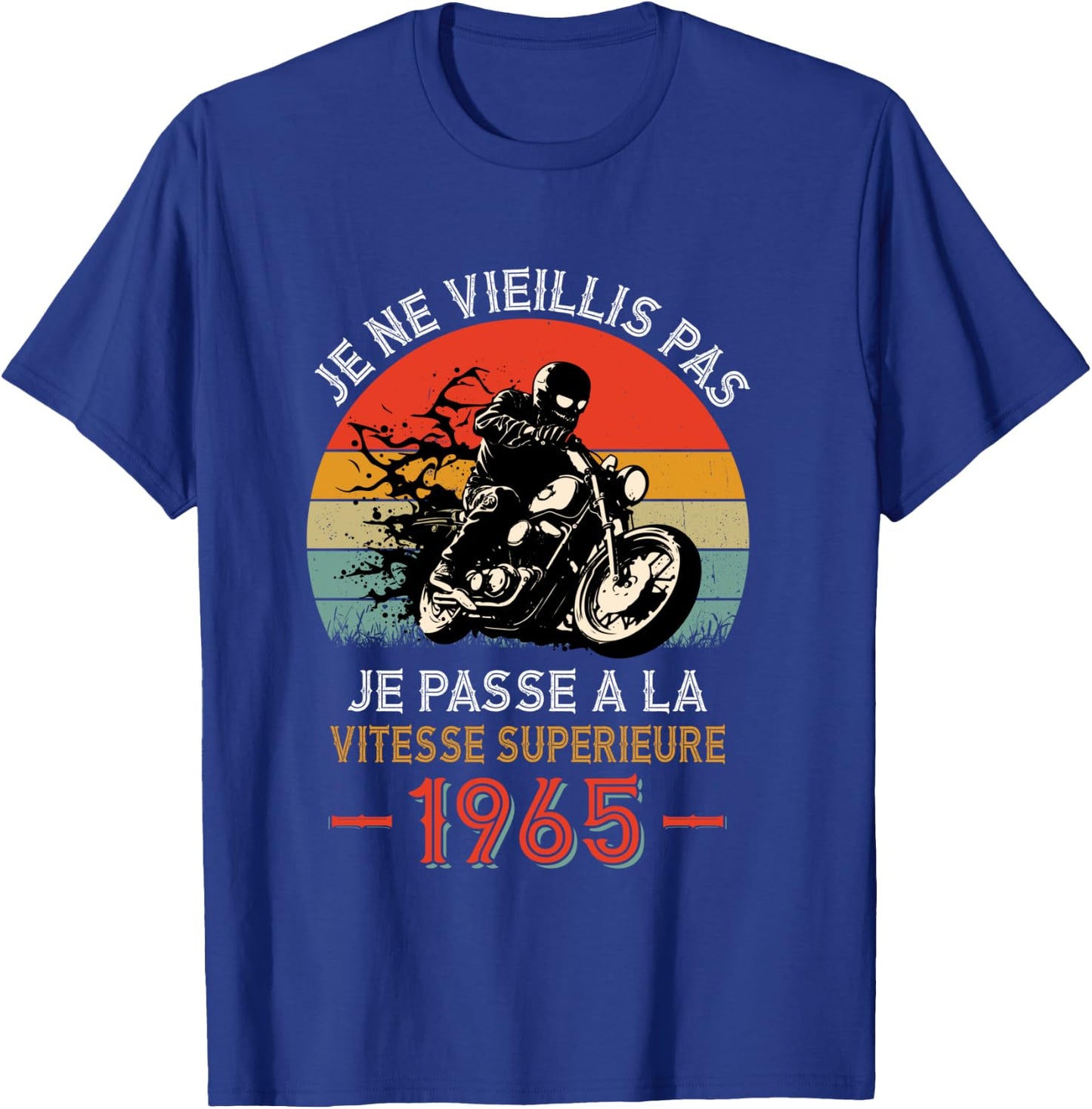 Birthday 60 Years Old Biker Born In 1965 Vintage Motorcycle Biker , Black, S T-Shirt - T-Shirt | Royal