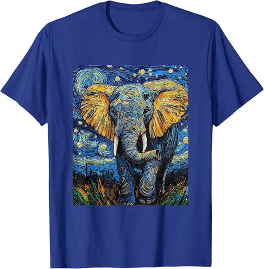 Cute Elephant Africa - Van Gogh Style - Starry Night T-Shirt - T-Shirt | Royal