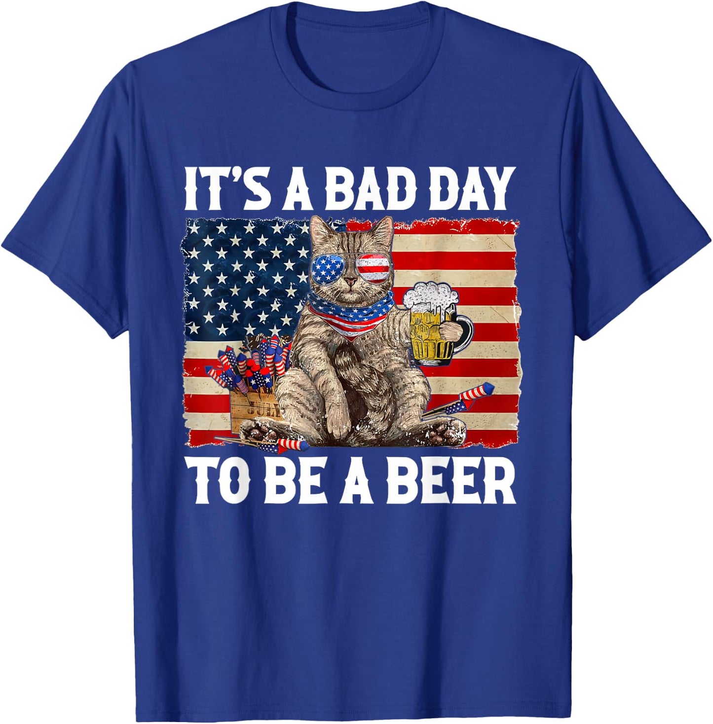 Funny Cat Drinking Beer Party It's a Bad Day to Be A Beer T-Shirt - T-Shirt | Royal