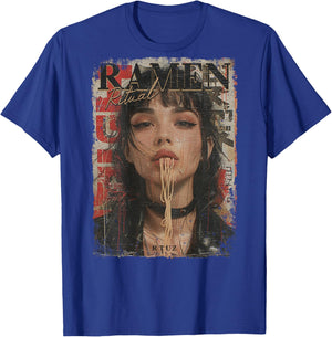 Backprint Pin-up Girl Ramen Noodle Anime Manga Asian Ramen , black T-Shirt - T-Shirt | Royal