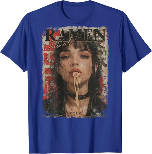 Backprint Pin-up Girl Ramen Noodle Anime Manga Asian Ramen , black T-Shirt - T-Shirt | Royal