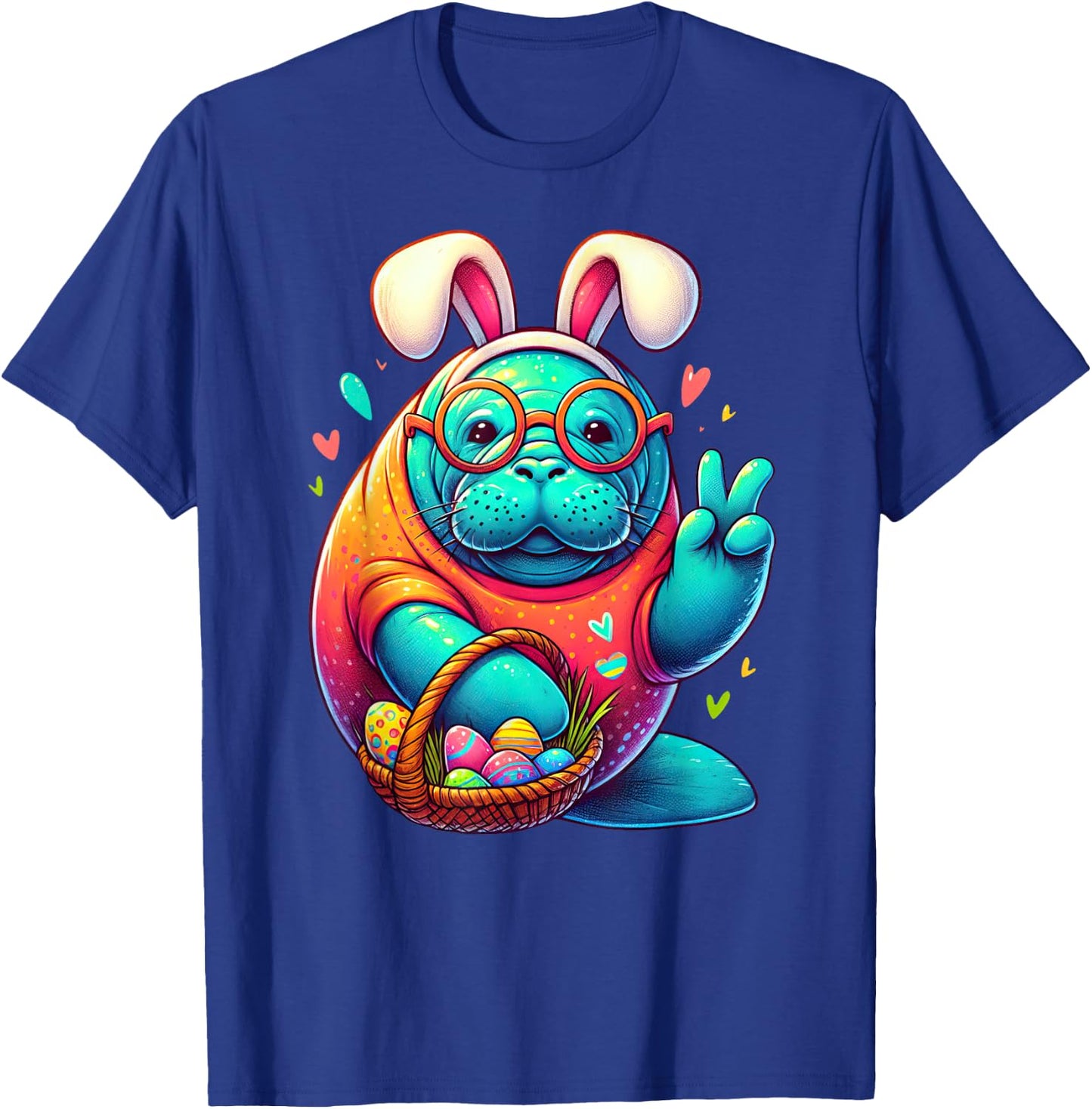 Funny Peace Sign Hand Manatee Easter Manatees T-Shirt - T-Shirt | Royal