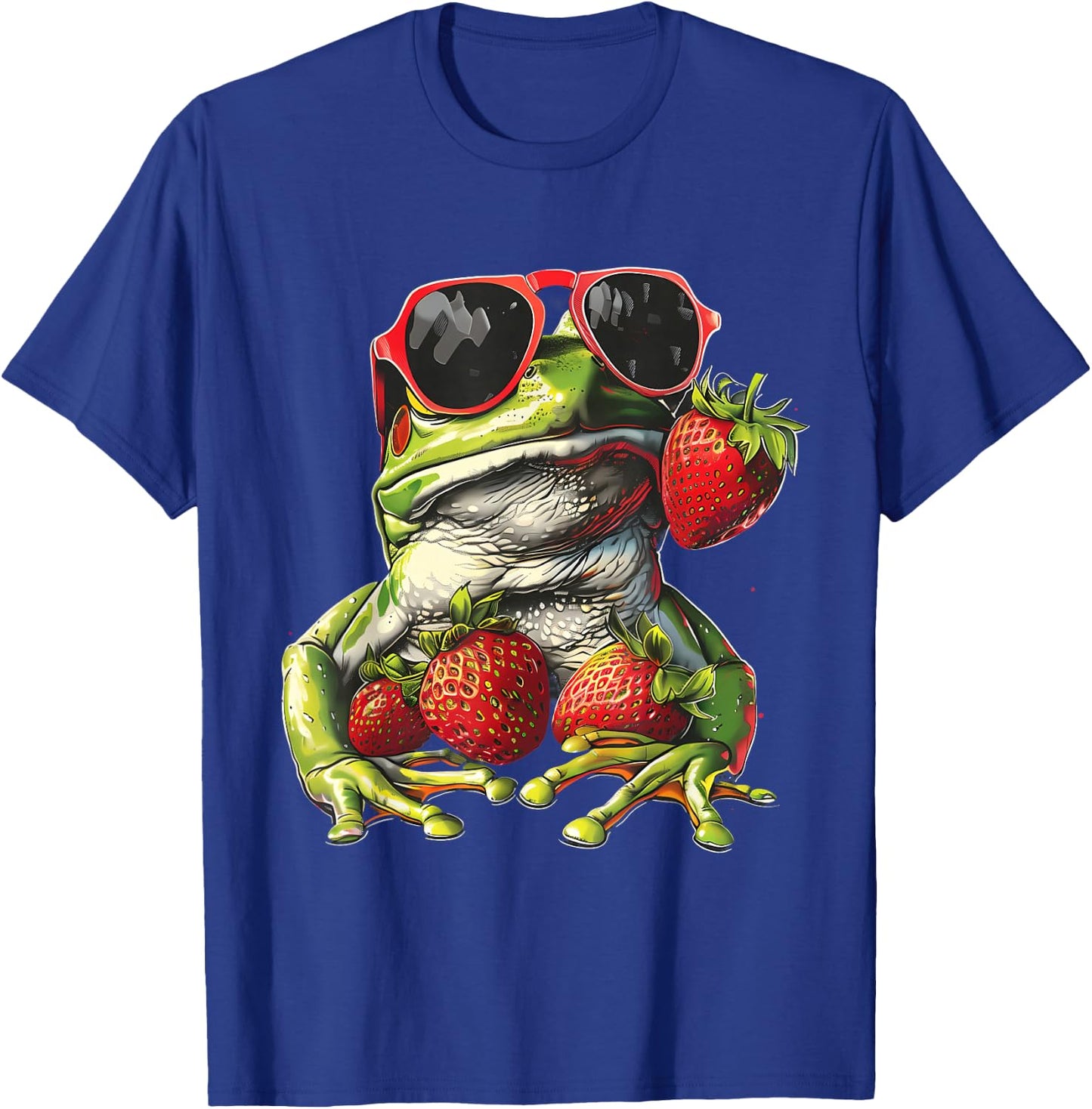 Strawberry Frog Sunglasses Wildlife Artwork Strawberry Fruit T-Shirt - T-Shirt | Royal