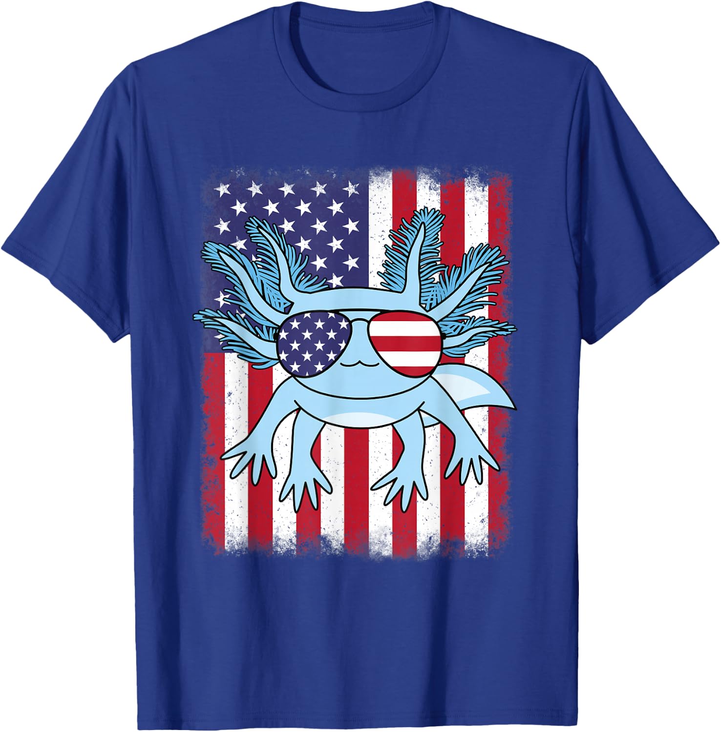 Patriotic Axolotl American Flag Funny Axolotl 4th Of July Women Kids Men T-Shirt - T-Shirt | Royal