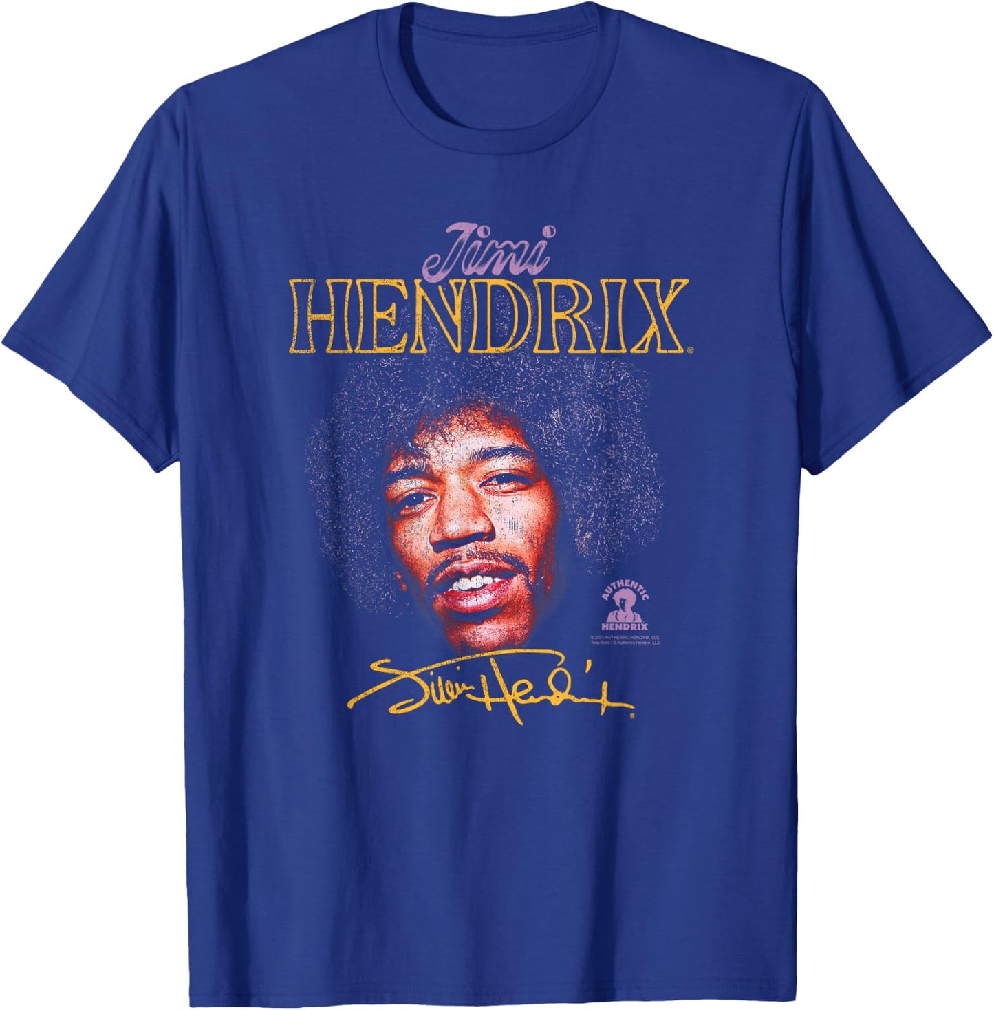 Jimi Hendrix Portrait with Signature T-Shirt - T-Shirt | Royal