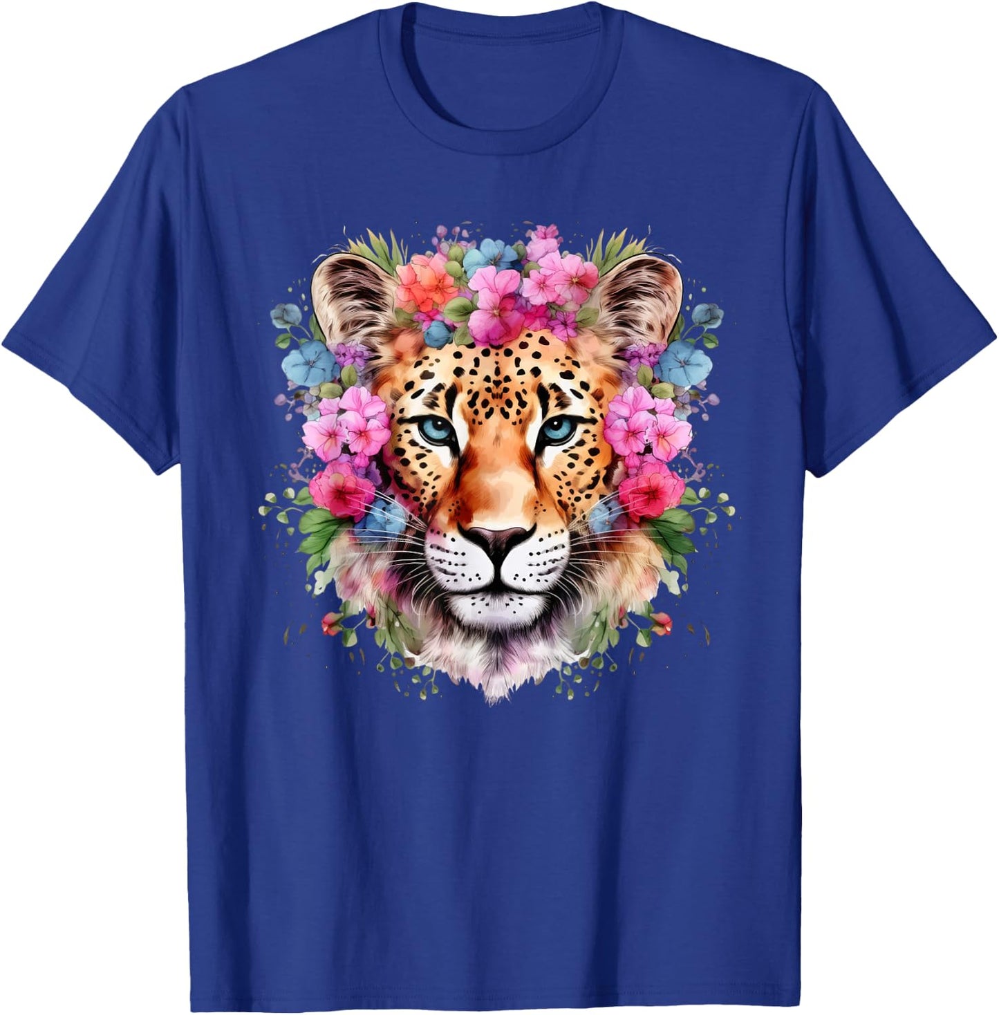 Leopard with Flowers Colorful Floral Leopards Animal Lovers T-Shirt - T-Shirt | Royal