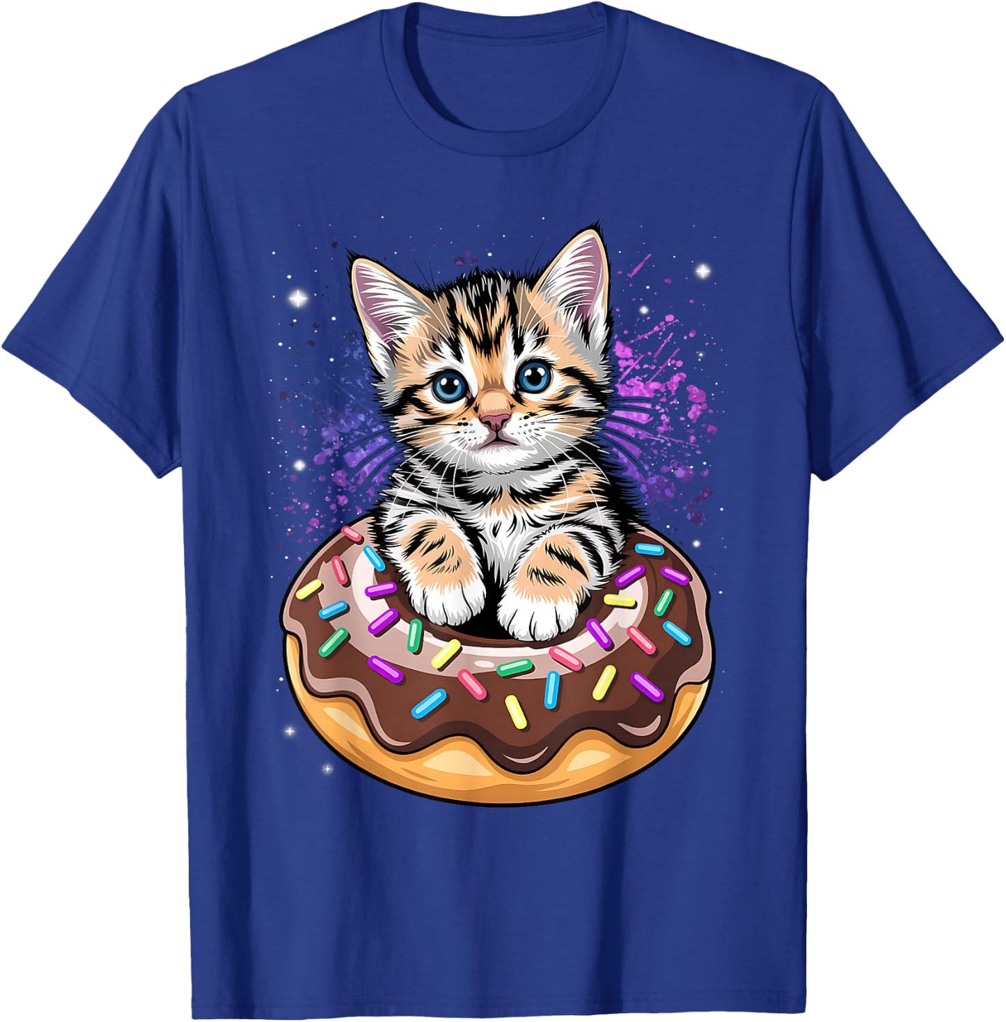 Space Donut Cat | Flying Kitty Galaxy T-Shirt - T-Shirt | Royal
