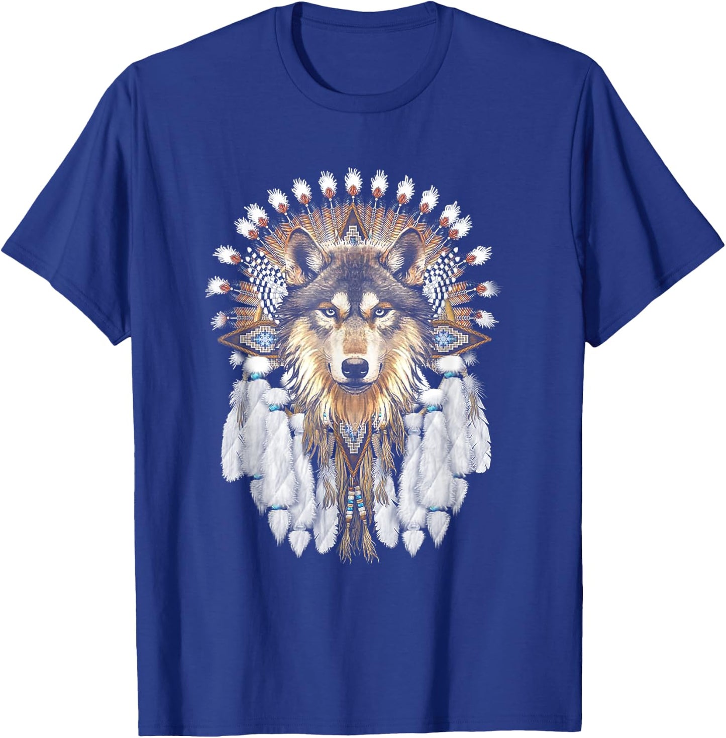 Native American Wolf Feather T-Shirt - T-Shirt | Royal