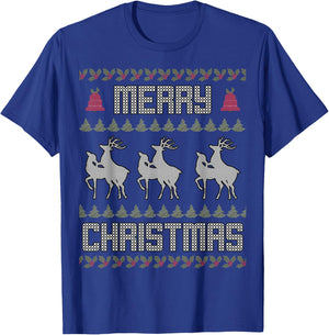 Merry Christmas Deers Humping Funny Holiday Reindeer T-Shirt - T-Shirt | Royal