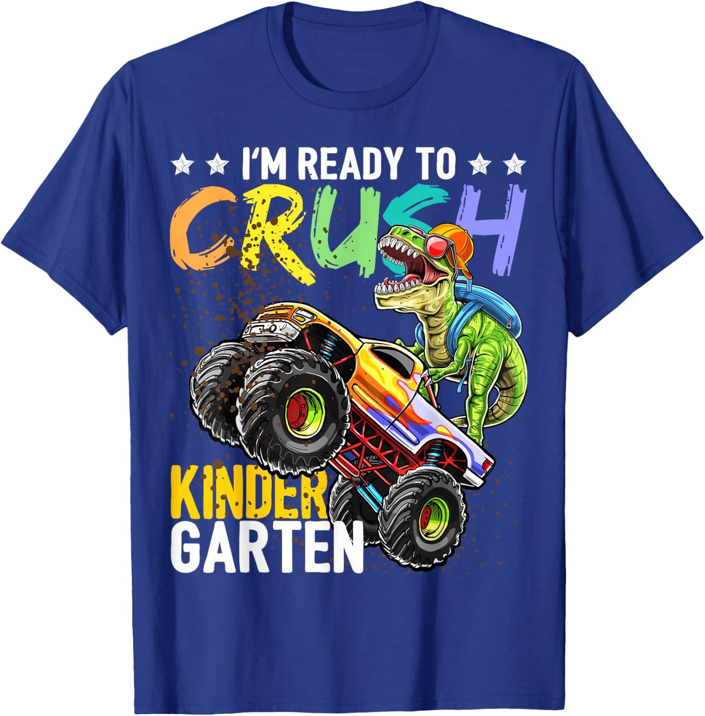 Kindergarten Dinosaur Monster Truck Back to School Boys Gift T-Shirt - T-Shirt | Royal