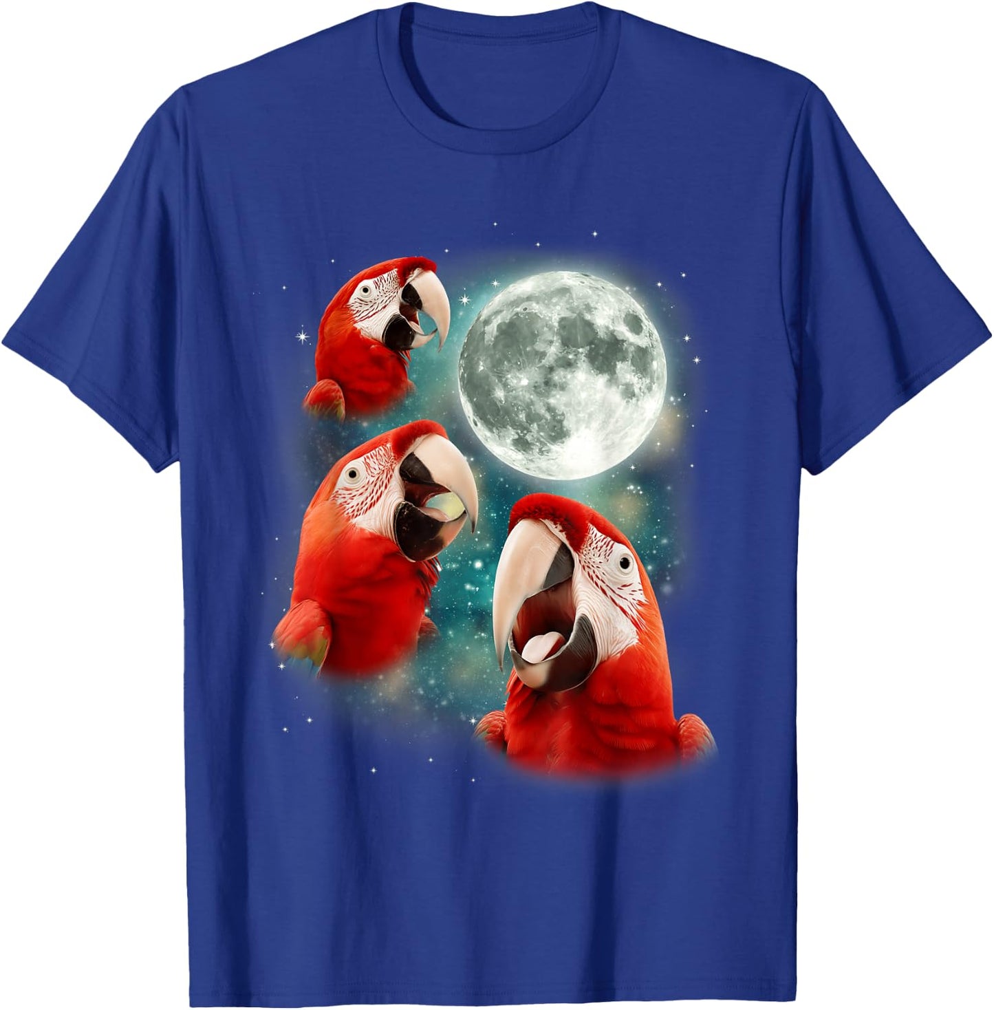 Three Parrot Moon | 3 Parrot Funny Weird Cursed Meme T-Shirt - T-Shirt | Royal
