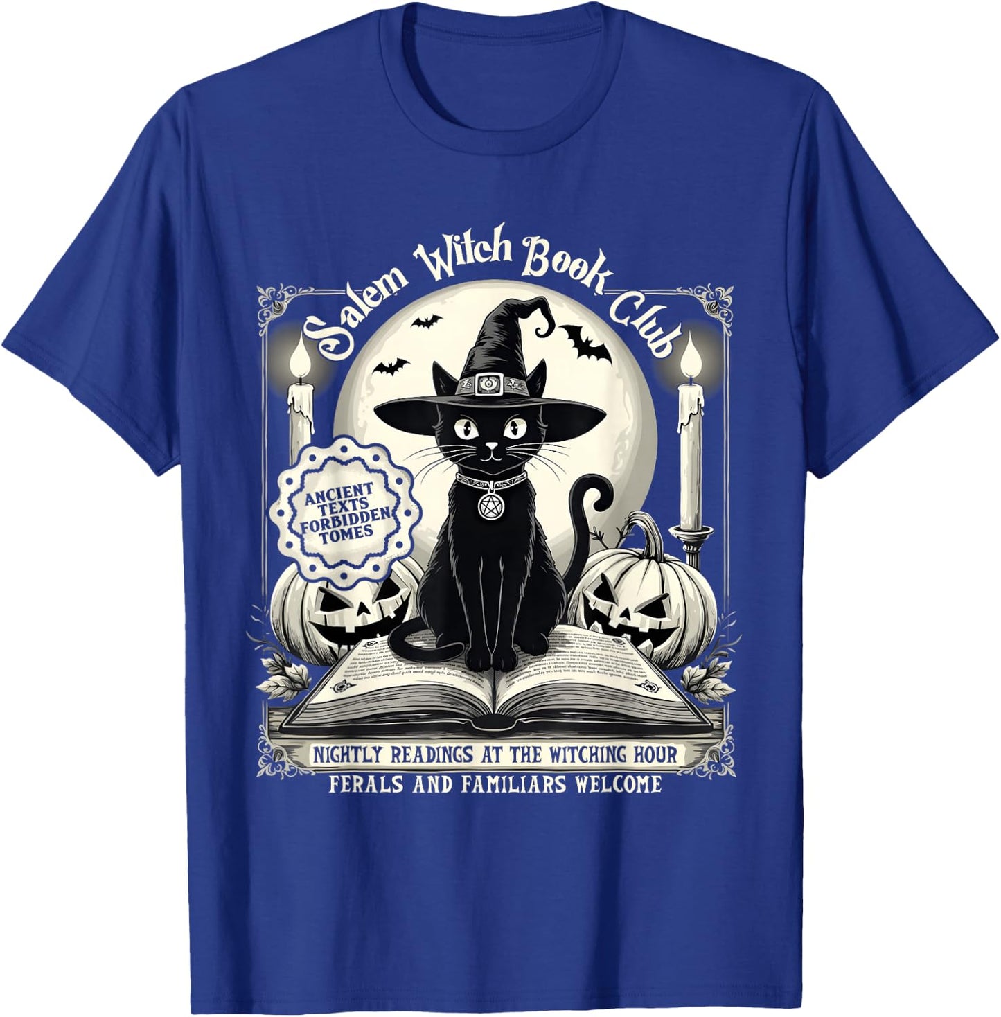Salem Witch Book Club Vintage Halloween Cat Noir Book Lover T-Shirt - T-Shirt | Royal