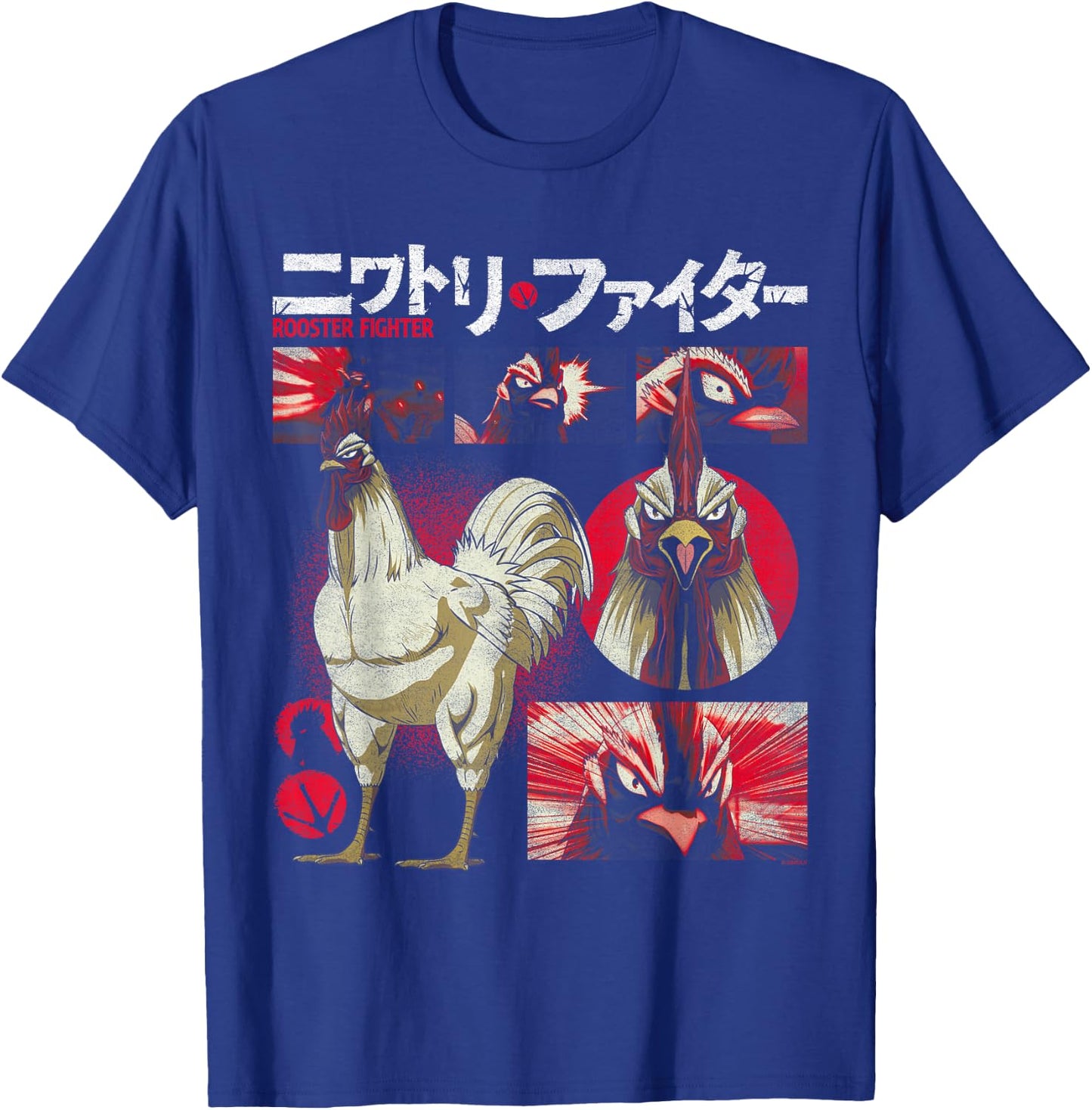 Rooster Fighter Keiji Collage Red Tone Action Anime T-Shirt - T-Shirt | Royal