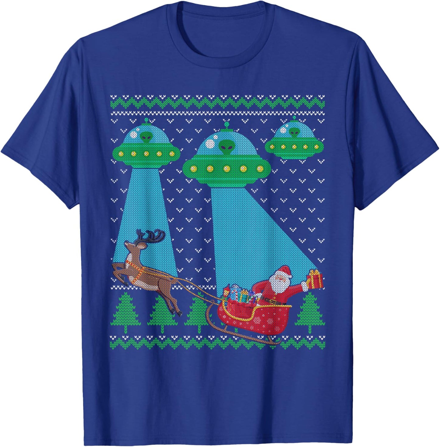 Funny Alien UFO Santa Sleigh Ugly Christmas Sweater Xmas PJS T-Shirt - T-Shirt | Royal