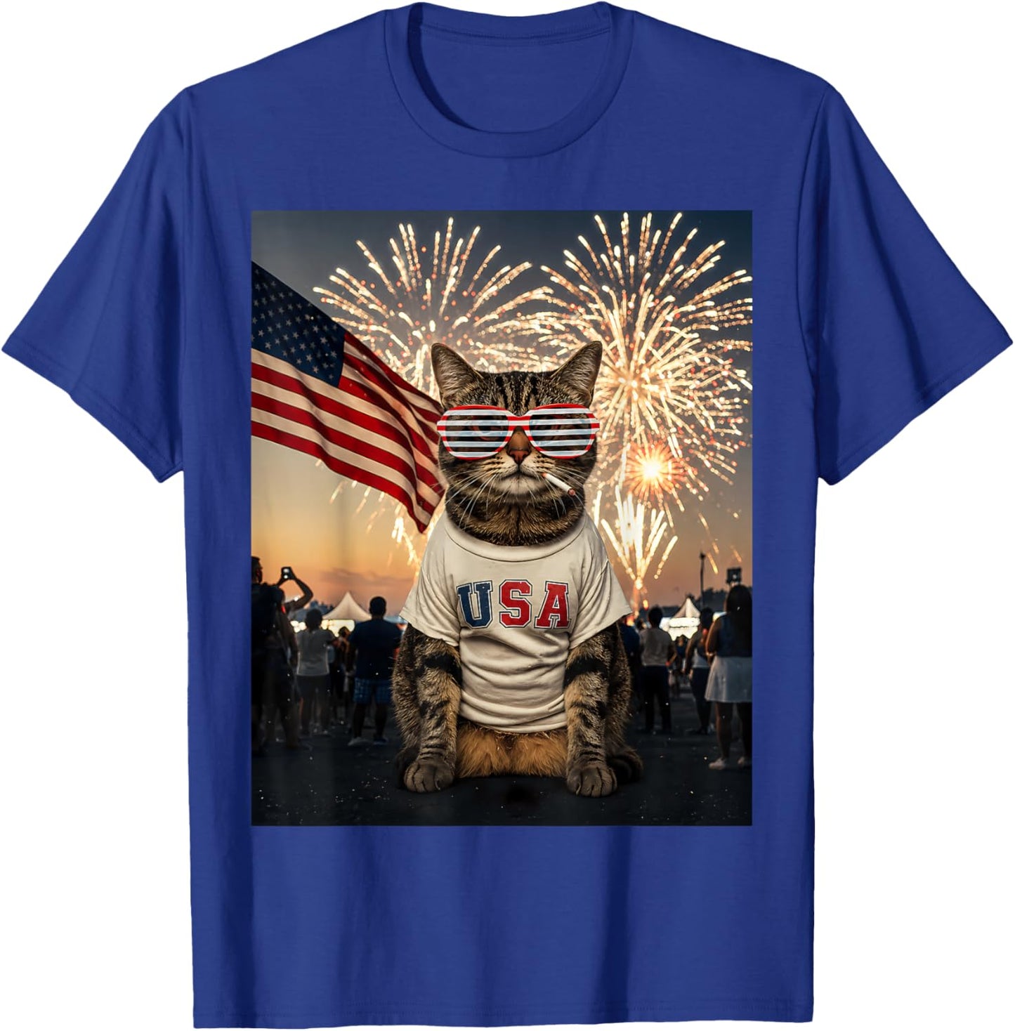 4th July Patriotic Cat Smoking Fireworks 250 Years Cat Lover T-Shirt - T-Shirt | Royal