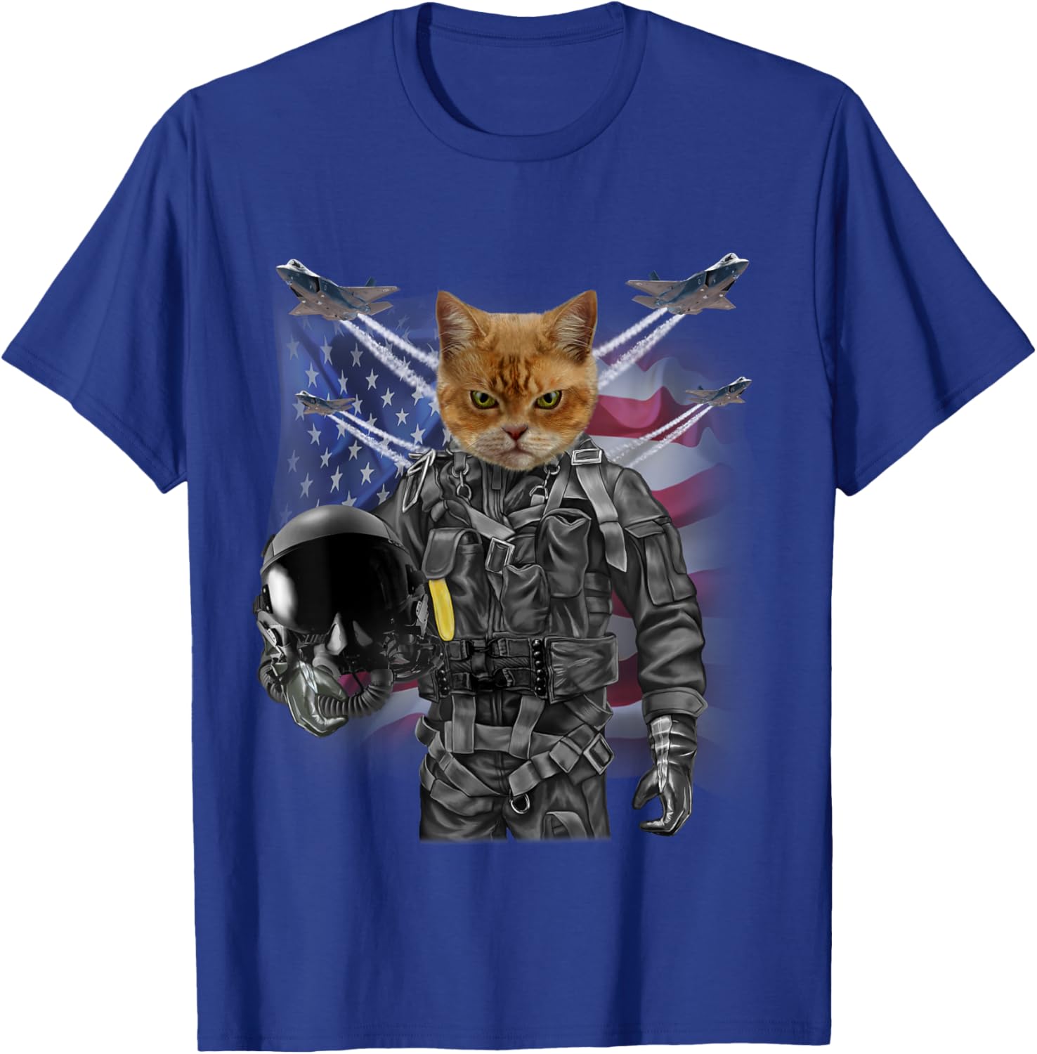 Disgruntle Cat as Fighter Jet Pilot, USA America Women Kids T-Shirt - T-Shirt | Royal