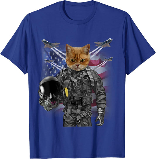 Disgruntle Cat as Fighter Jet Pilot, USA America Women Kids T-Shirt - T-Shirt | Royal