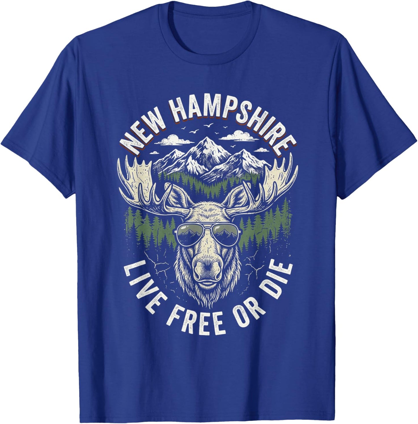 New Hampshire Live Free Or Die Moose Vintage Souvenir T-Shirt - T-Shirt | Royal