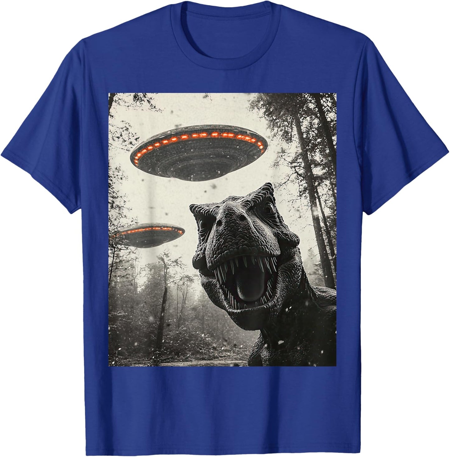 T Rex Dinosaur Selfie Alien UFO Men Women Boys Girls Kids T-Shirt - T-Shirt | Royal