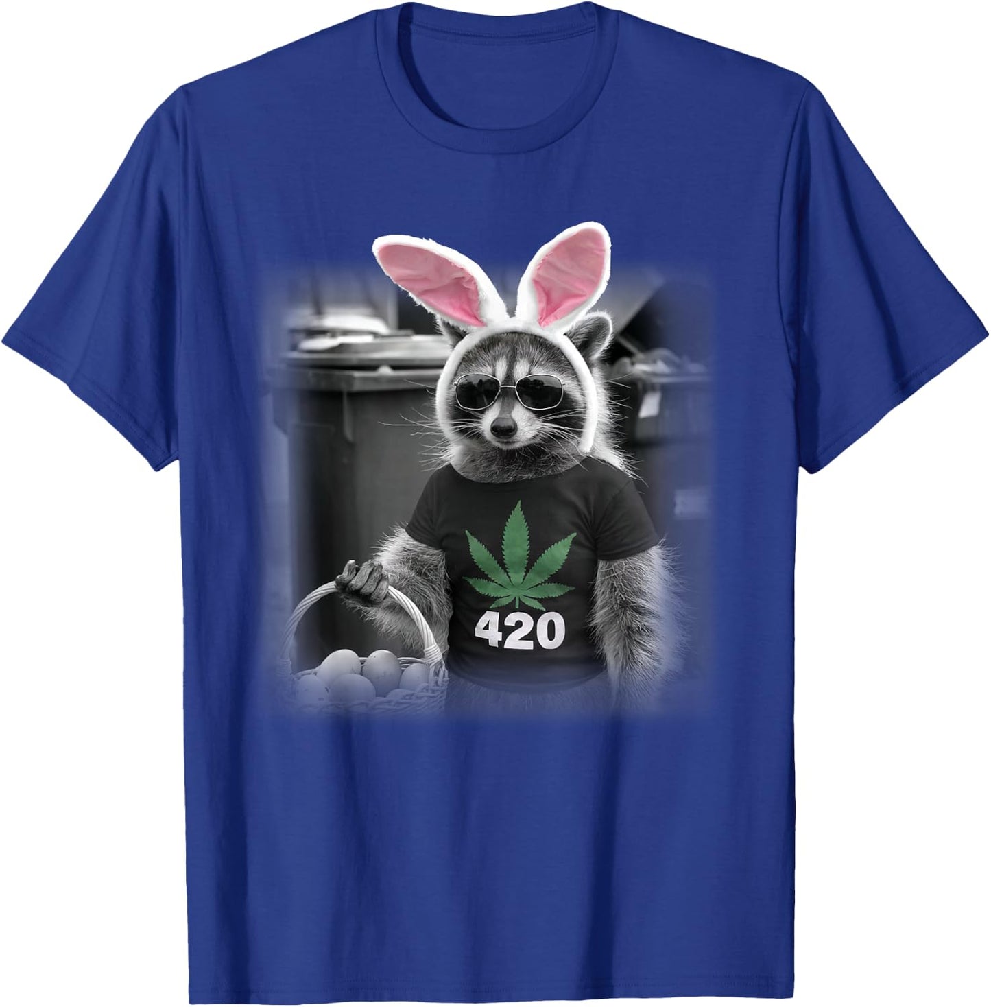 Happy 420 Easter Raccoon Bunny Marijuana Weed Cannabis T-Shirt - T-Shirt | Royal