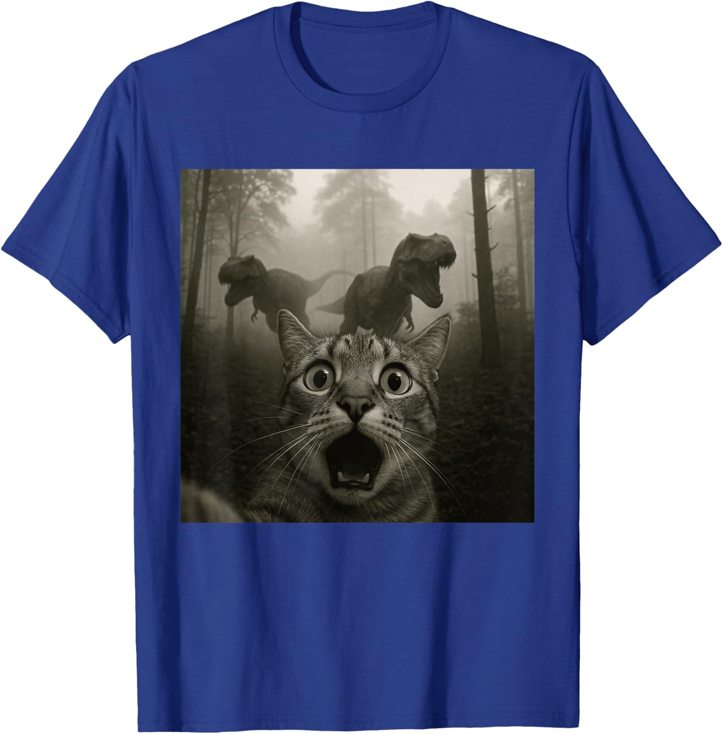 Cat Selfie with Rex Dinosaur Funny Cat Kids Men Women T-Shirt - T-Shirt | Royal