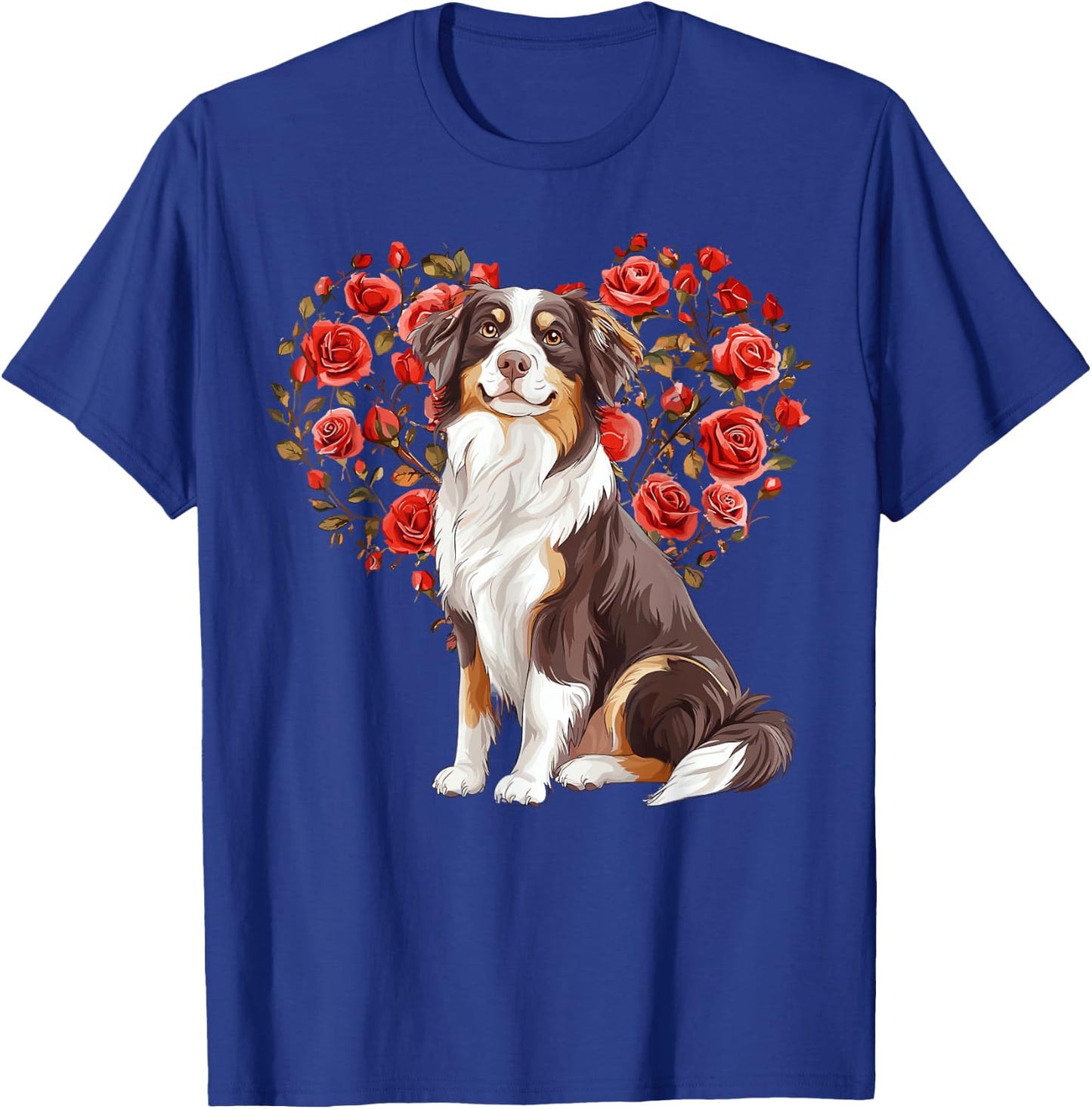 Australian Shepherd Valentines Day Aussie Lover Floral Heart T-Shirt - T-Shirt | Royal