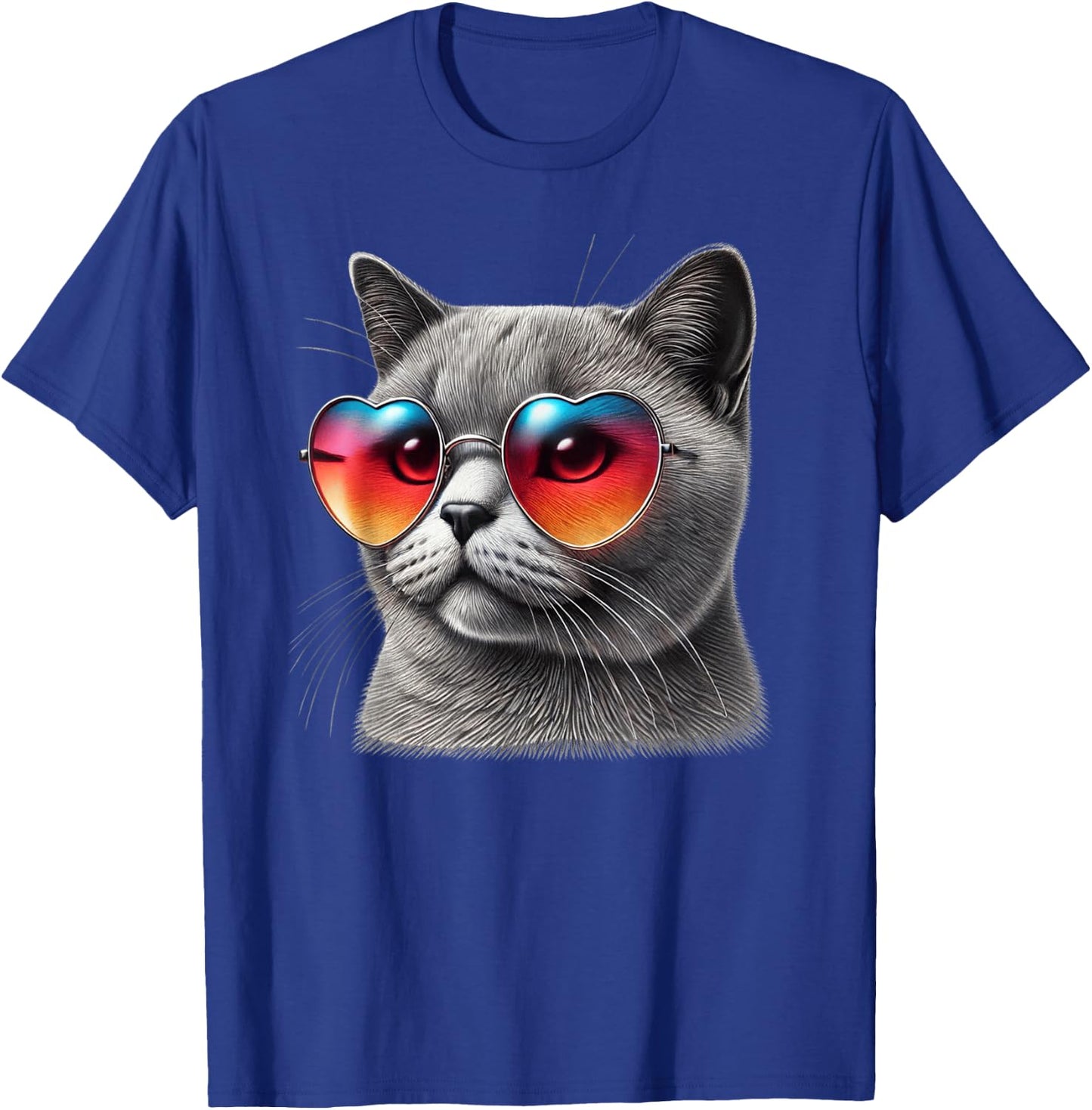 Cute Valentines Day Cat Heart Sunglasses Women Girls T-Shirt - T-Shirt | Royal