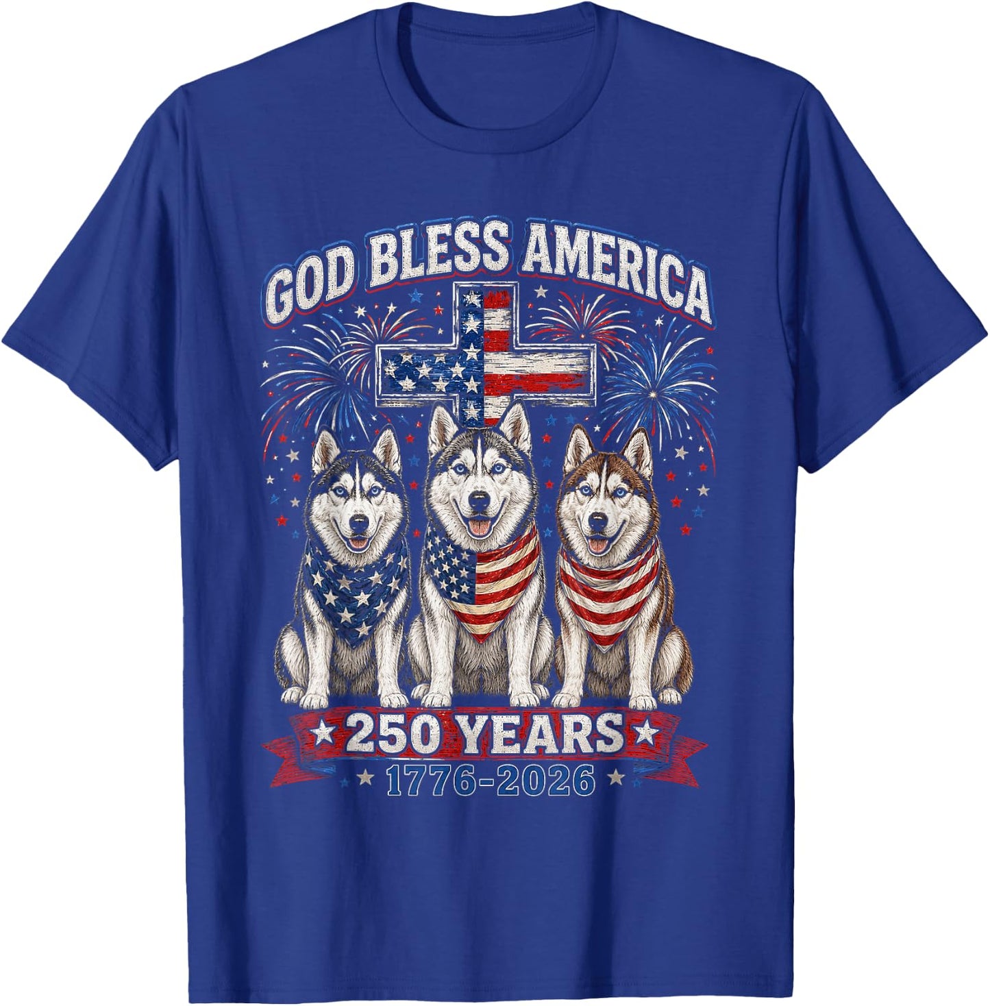 250 Years America Siberian Husky Patriotic USA 4th of July T-Shirt - T-Shirt | Royal
