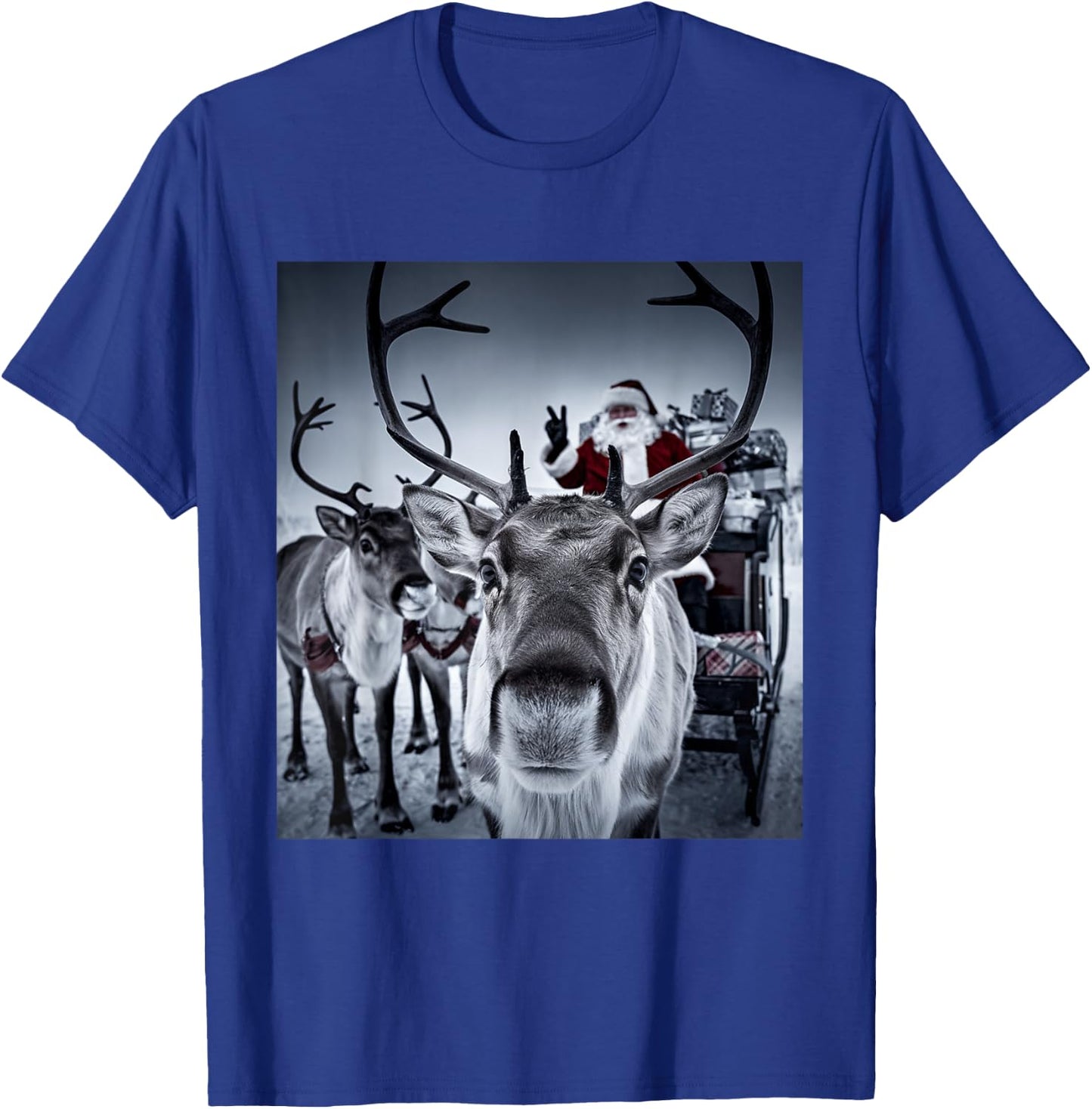 Funny Santa Selfie With Reindeer Cute Christmas Family Kids T-Shirt - T-Shirt | Royal