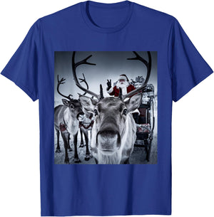 Funny Santa Selfie With Reindeer Cute Christmas Family Kids T-Shirt - T-Shirt | Royal