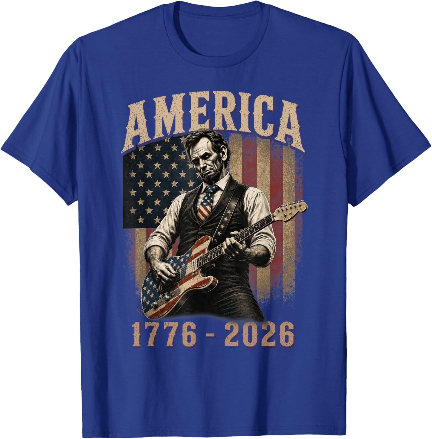 Abraham Lincoln Playing Guitar 4th July 250th Anniversary T-Shirt - T-Shirt | Royal