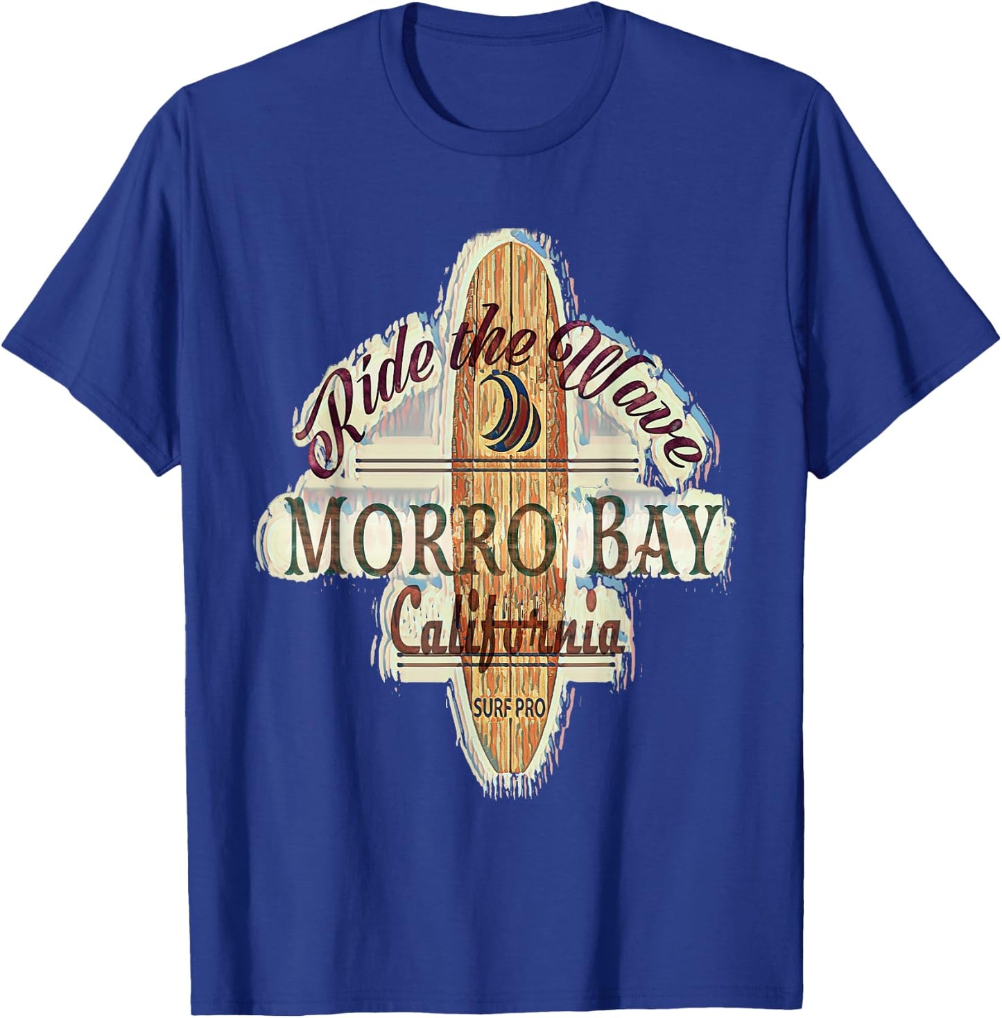 Surfing, Surfboard, Distressed Longboard Morrow Bay T-Shirt - T-Shirt | Royal