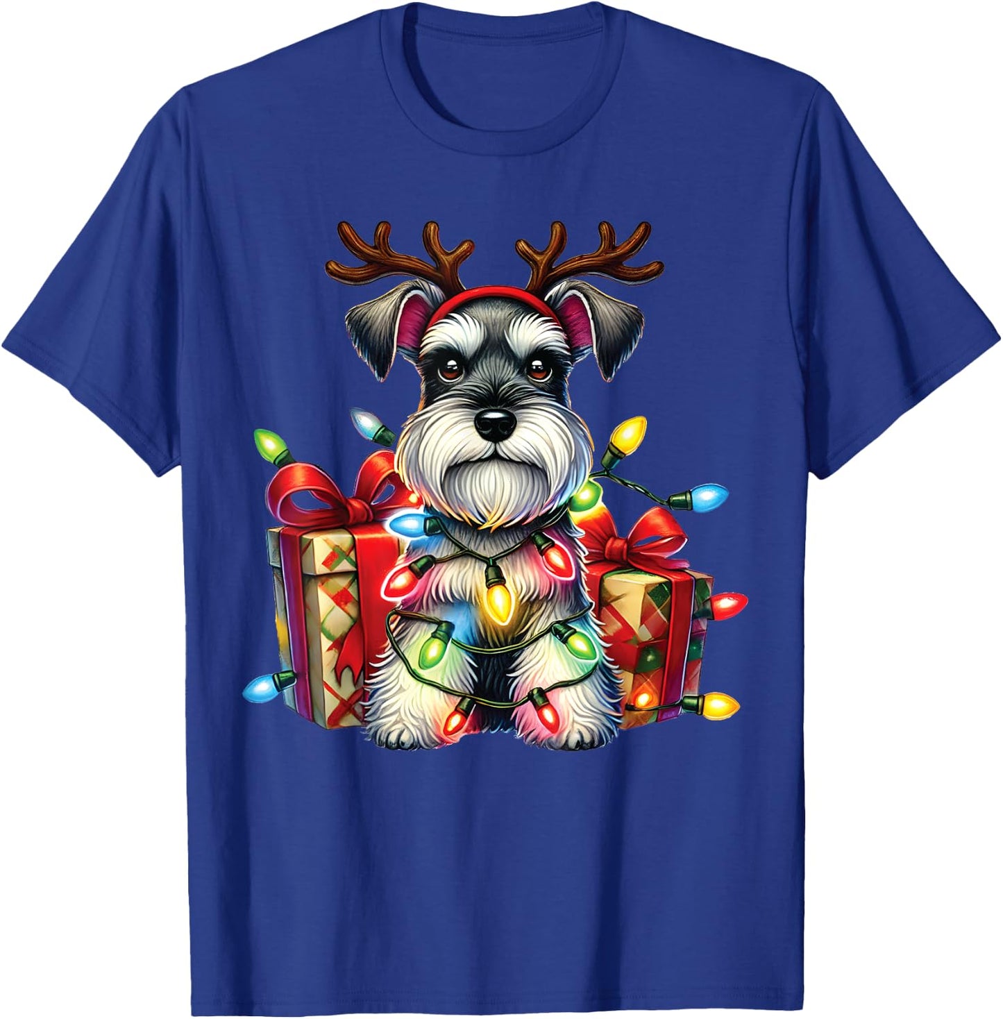 Miniature Schnauzer Dog Lovers Reindeer Christmas Lights T-Shirt - T-Shirt | Royal