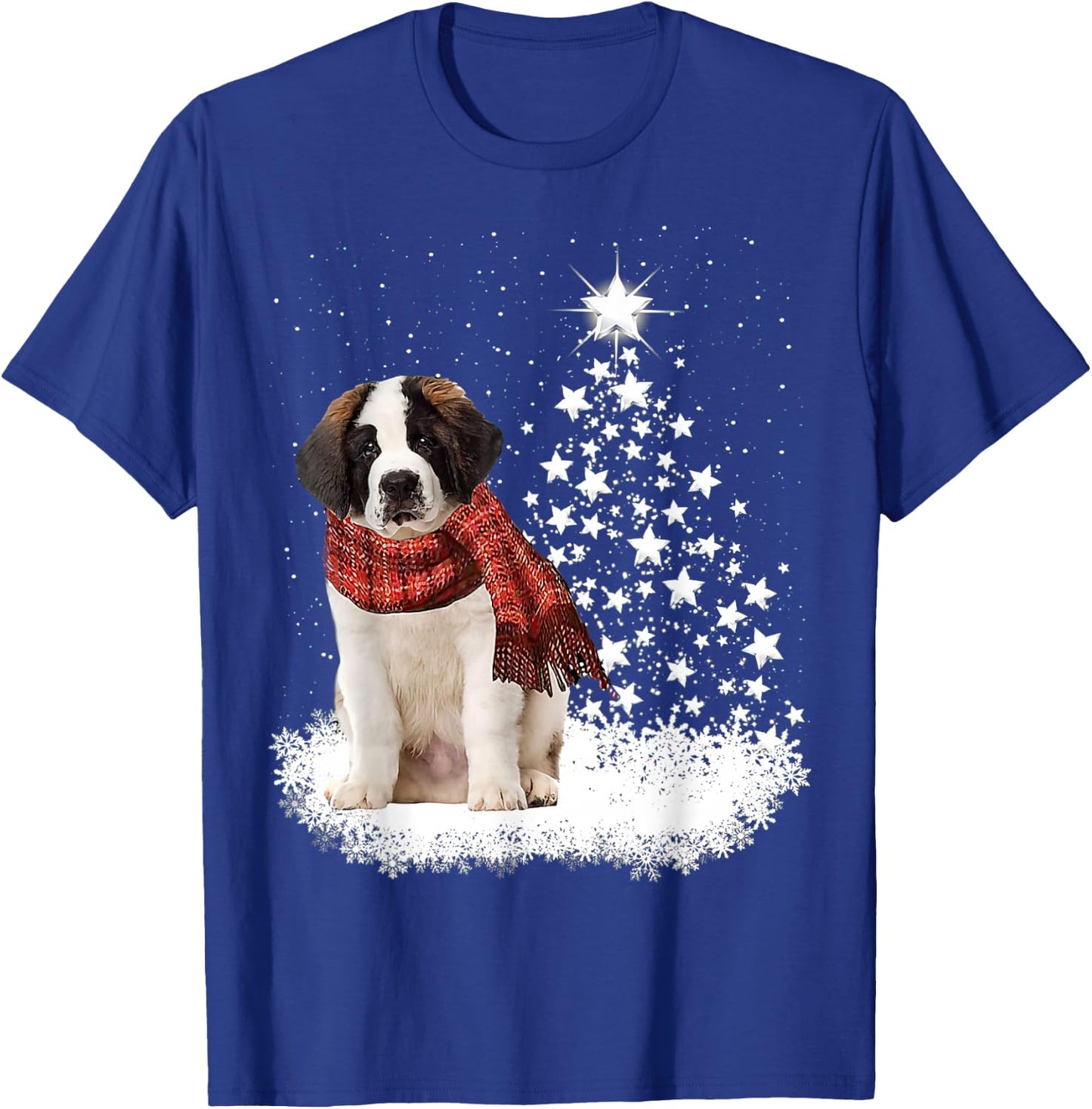 Saint Bernard On Snow Christmas Tree Lighting Scarf Xmas T-Shirt - T-Shirt | Royal