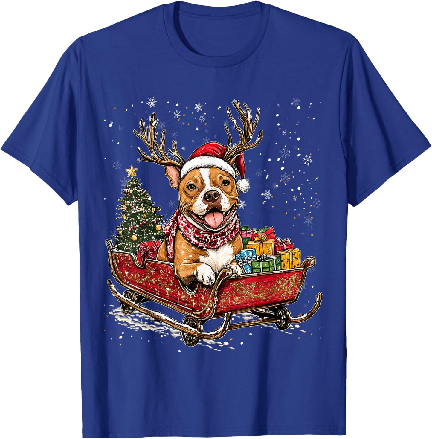 Santa Pitbull reindeer Light Christmas T-Shirt - T-Shirt | Royal