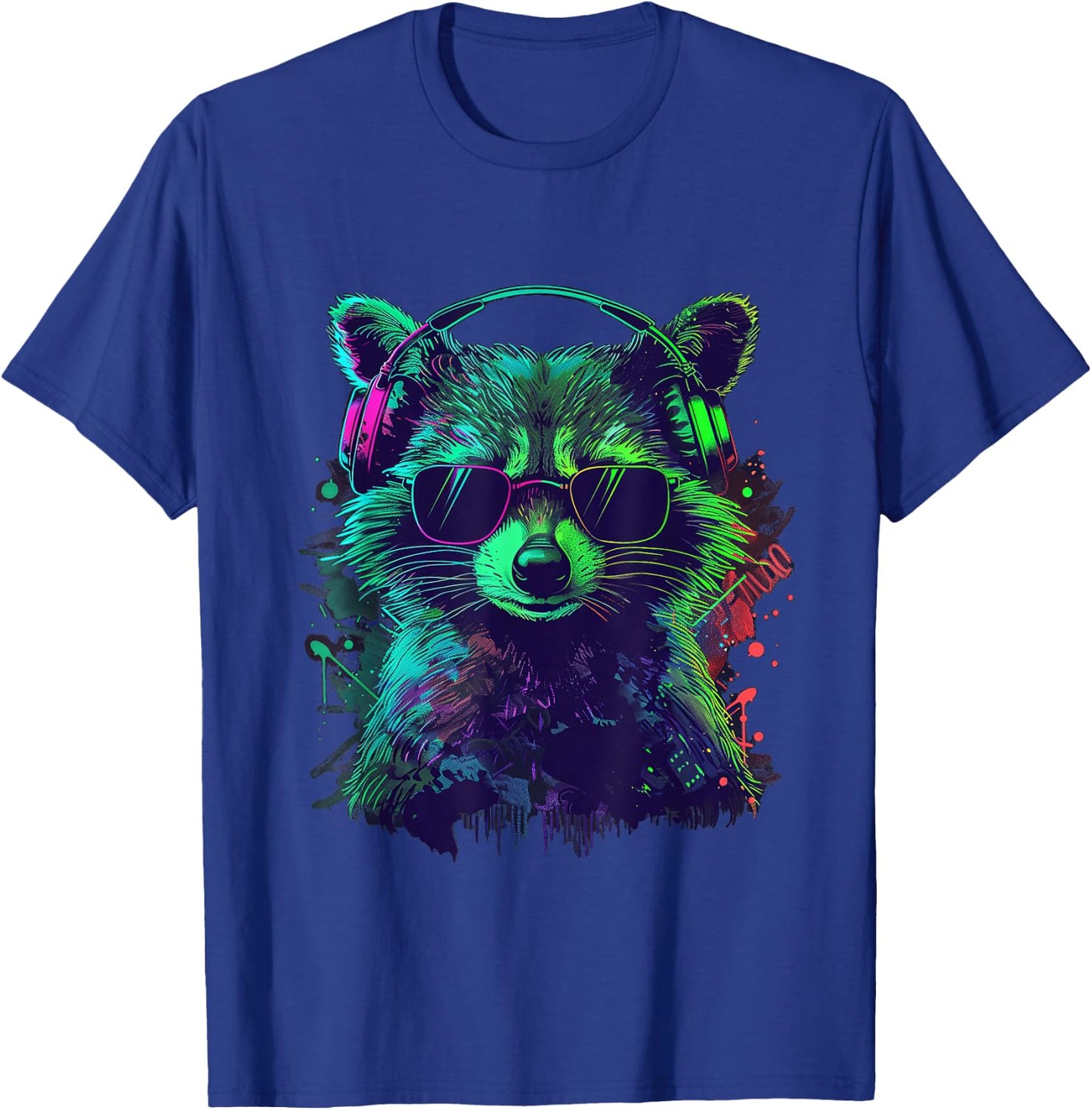 green racoon DJ With Headphones And Sunglasses raccoons T-Shirt - T-Shirt | Royal