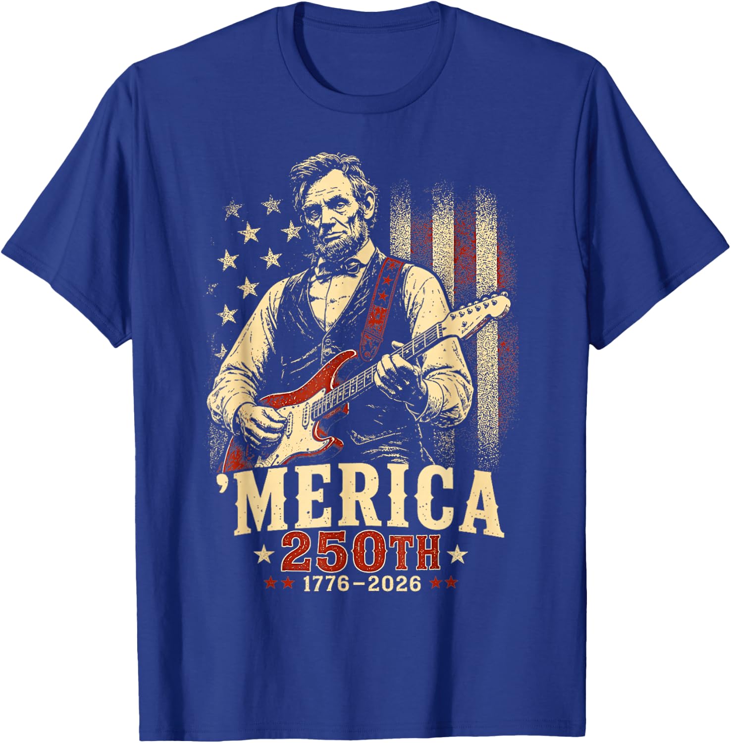 Funny Merica Abraham Lincoln 250 Anniversary American Flag T-Shirt - T-Shirt | Royal