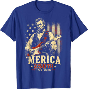 Funny Merica Abraham Lincoln 250 Anniversary American Flag T-Shirt - T-Shirt | Royal