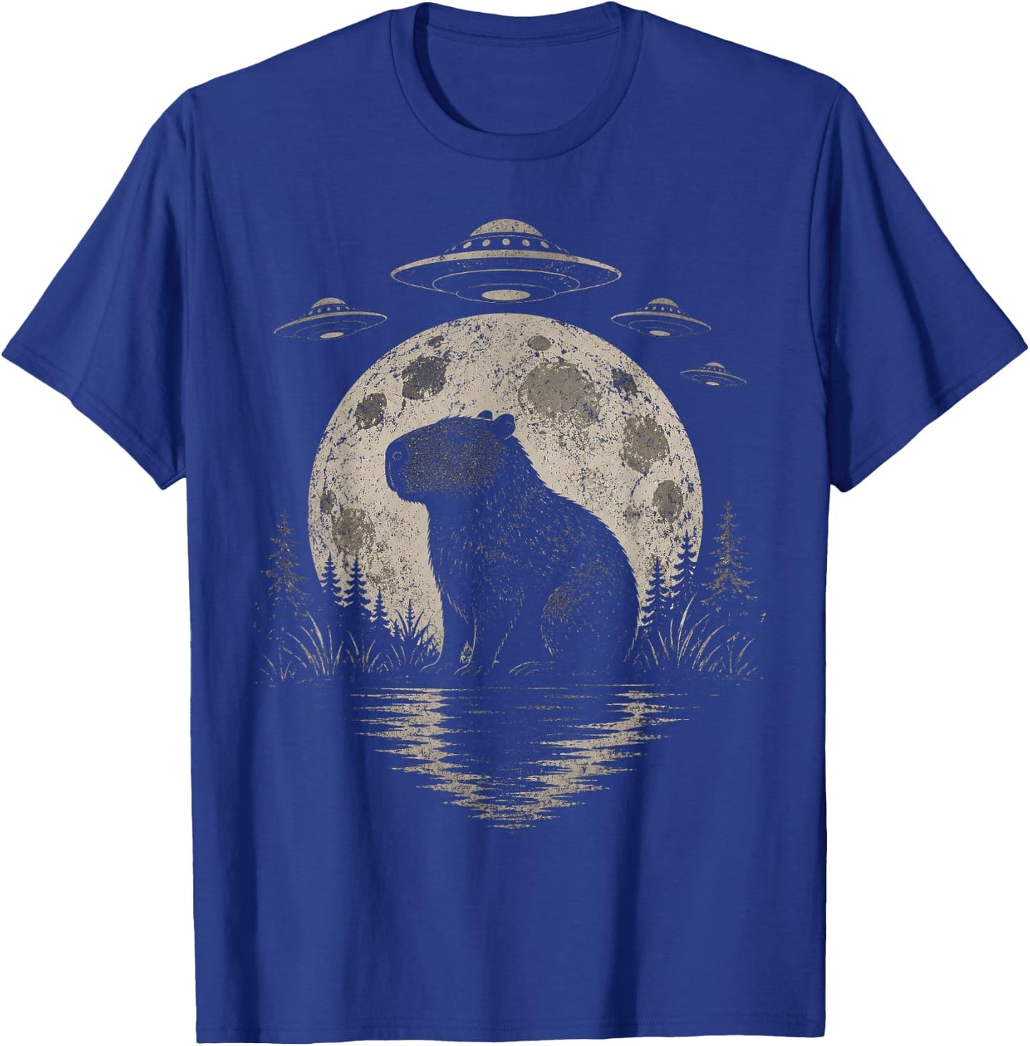 Funny Capybara Moon Alien UFO Evidence Photo Vintage T-Shirt - T-Shirt | Royal