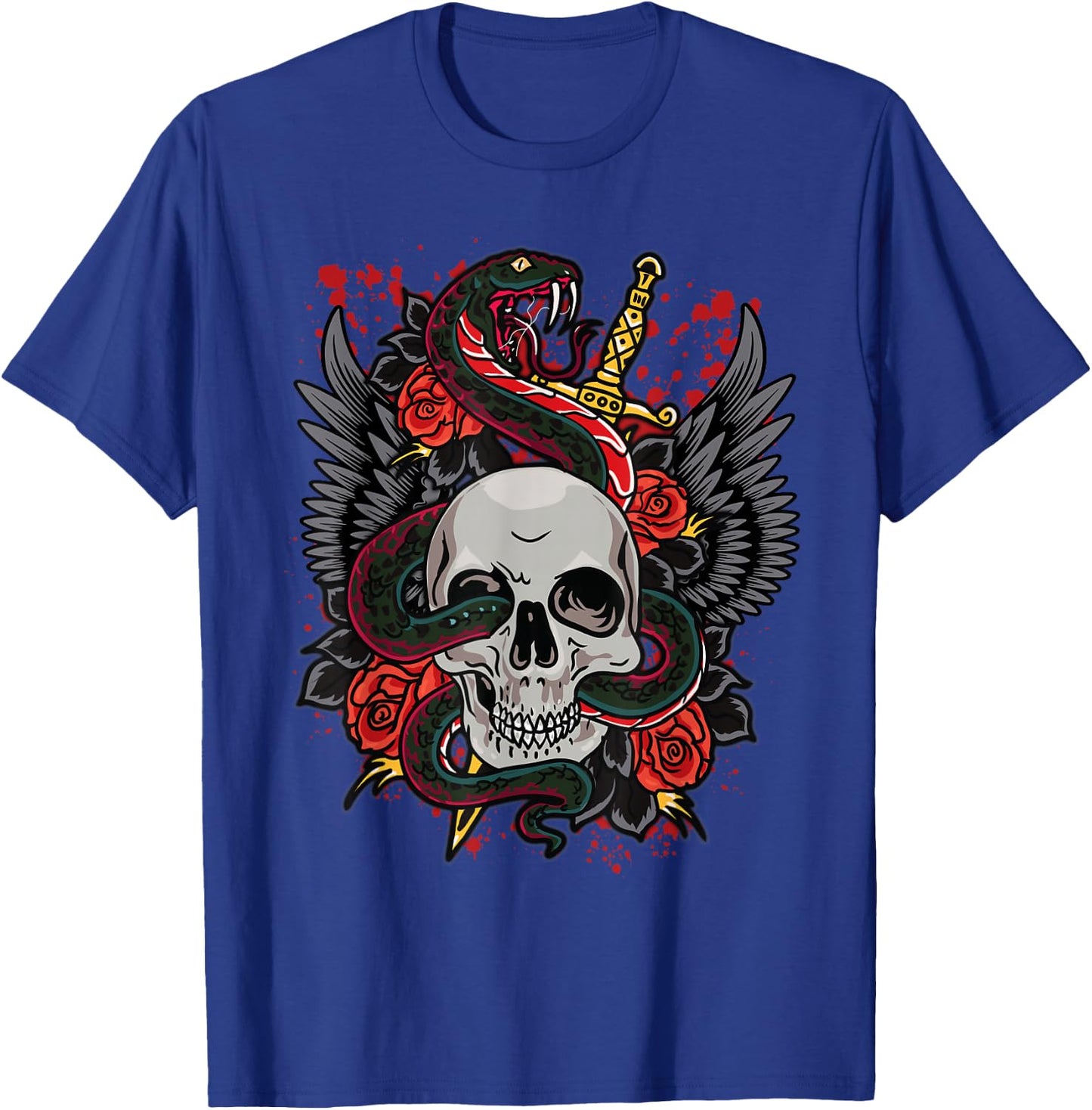 Snake Skull & Dagger Vintage Traditional Tattoo T-Shirt - T-Shirt | Royal