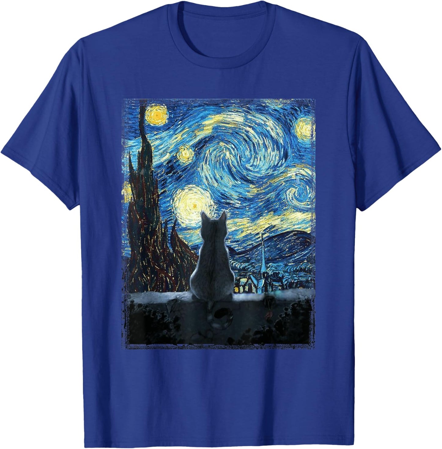 Starry Night Cat, Van Gogh Cat, Starry Night Cat Funny , black T-Shirt - T-Shirt | Royal