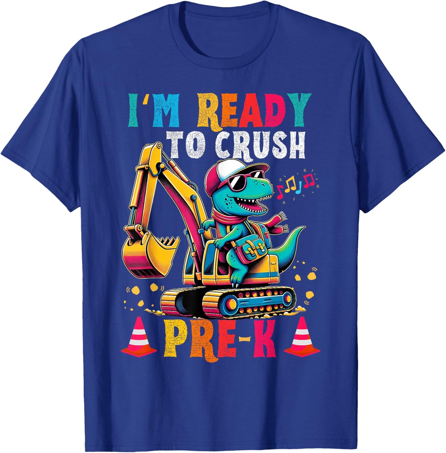 First day back to School Pre-k Kids Excavator Dinosaur boys T-Shirt - T-Shirt | Royal