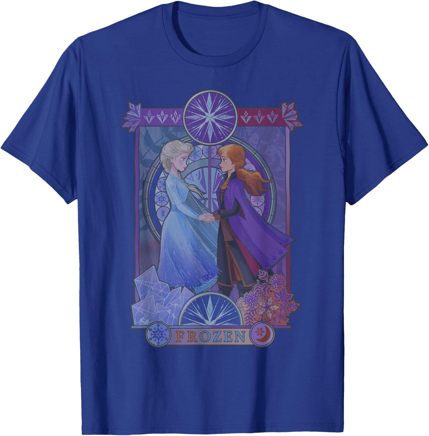 Disney Frozen 2 Anna & Elsa Stained Glass Portrait T-Shirt - T-Shirt | Royal