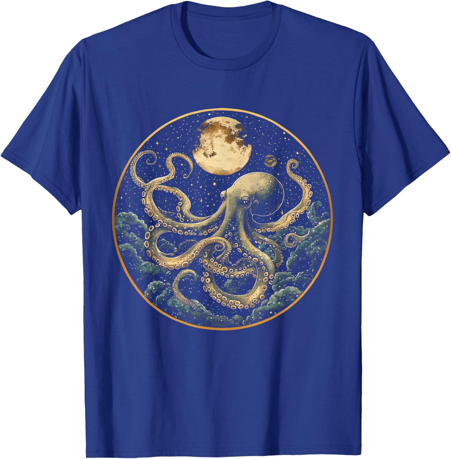 Octopus Celestial Moon Dark Academia Moody Maximalist Ocean T-Shirt - T-Shirt | Royal