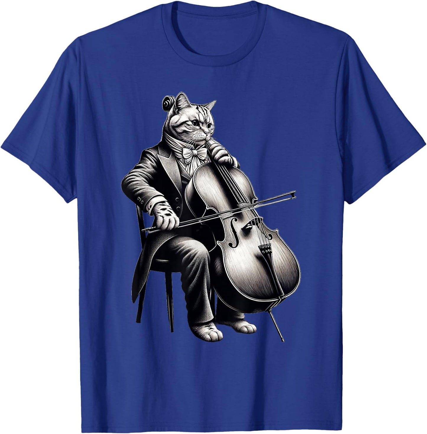 Cute Cat Playing Cello Musician Music T-Shirt - T-Shirt | Royal