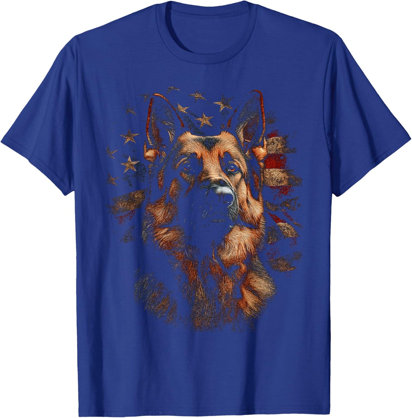 German Shepherd USA Flag Patriotic Dog Art T-Shirt - T-Shirt | Royal