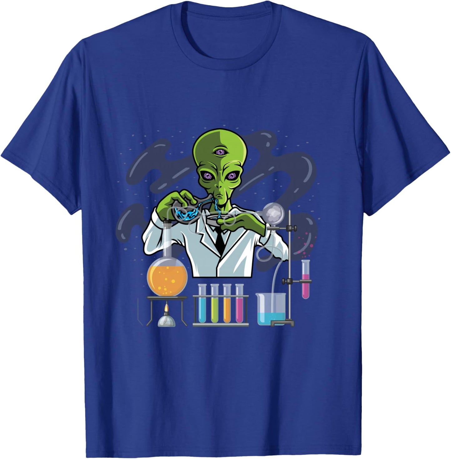 Psychedelic Alien Lab Technician T-Shirt - T-Shirt | Royal